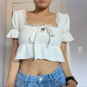 Missguided White lace trim crop top